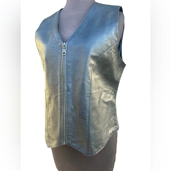 Y2K Leather Zip Front Minimalist Biker Core Vest Womens Size M Moto Boho Edgy - Picture 1 of 7